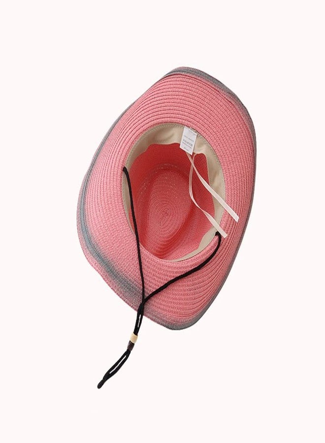 GUDVES Western Cowboy Hat, Pink Adjustable Straw Sun Hats,Pentagram Wide Brim Belt Women's Cowgirl Hats, Suitable for Parties Hiking (Pink) - Image 5